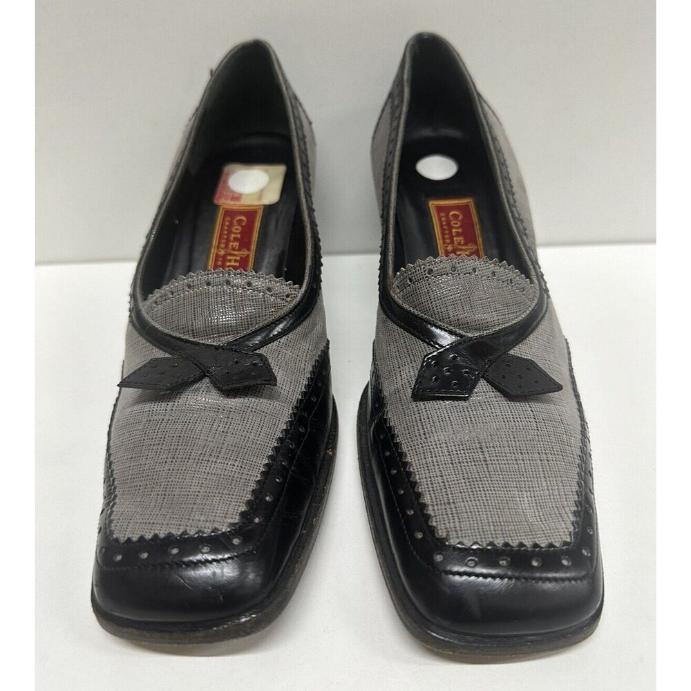 Cole Haan vintage Women size 5.5 B  heel shoes two tone black gray loafer pumps